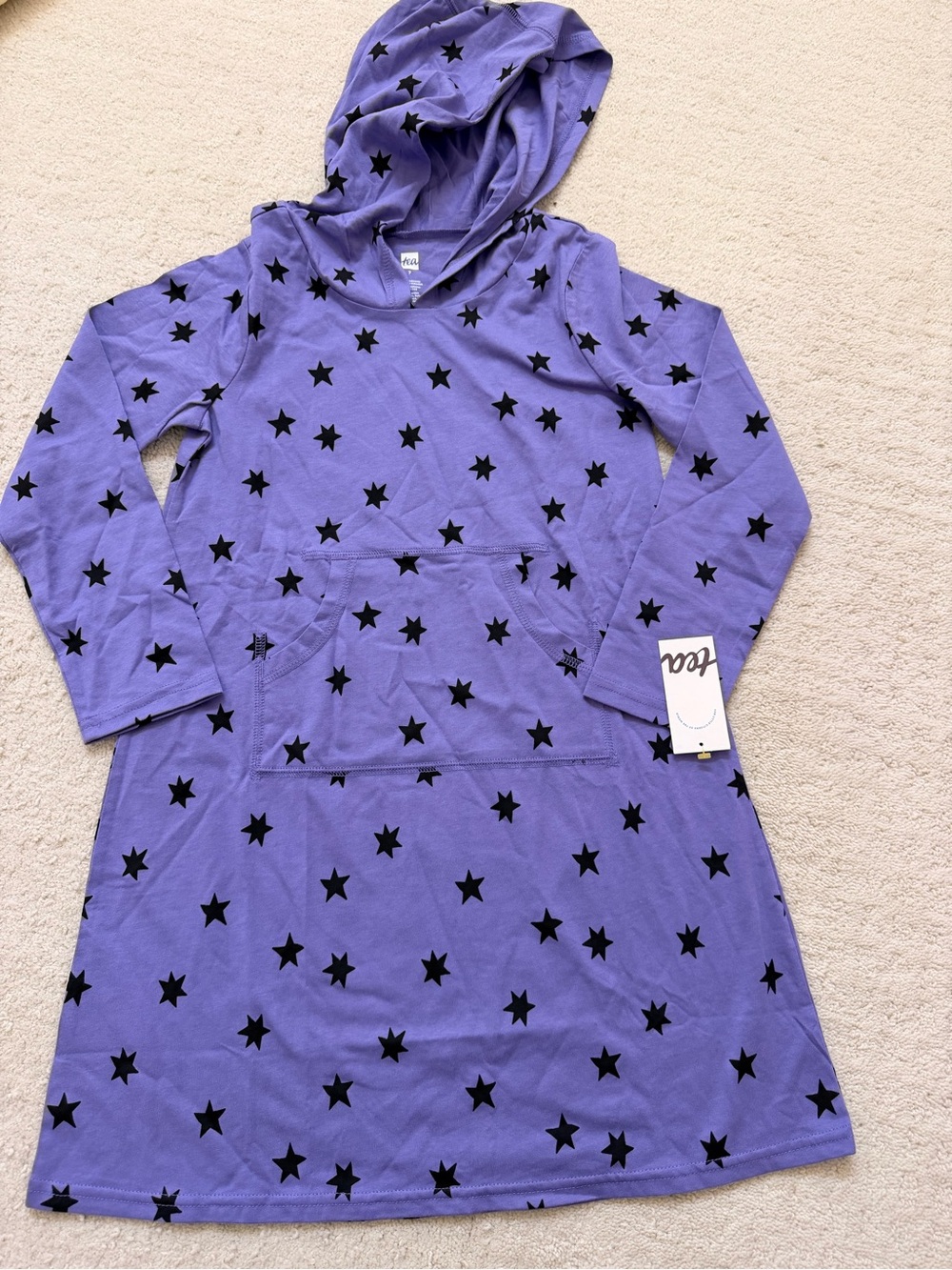 NWT Tea Collection Purple Hoodie Dress with Black Stars